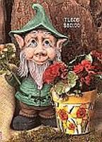 Garden gnome sorting flower pots