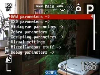 CHDK firmware interface on Canon SD500