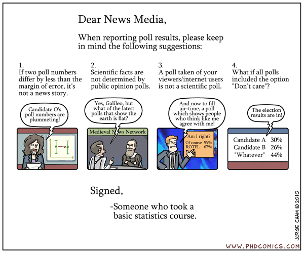 PhD Comics: News Media vs Statistics