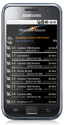 Heavens Above Android app screenshot