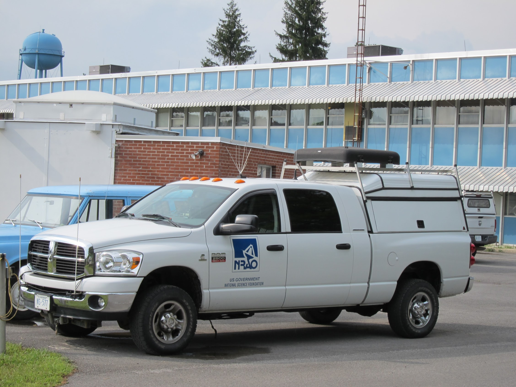 NRAO RF emission locator truck — an NRAO-branded Dodge Ram with antenna array on the roof, used to track down rogue radio frequency sources in the quiet zone