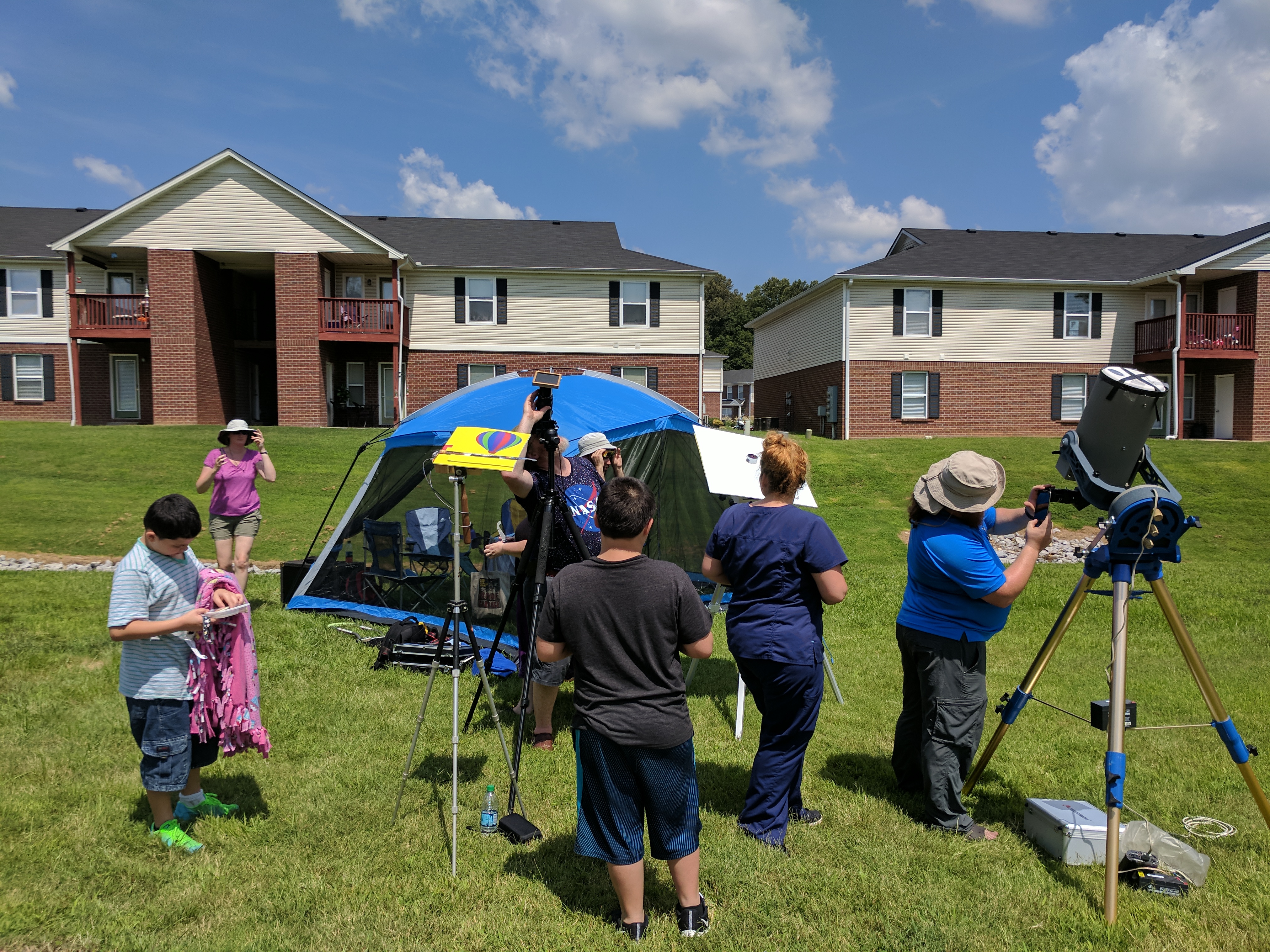 All set up, shade tent, telescopes